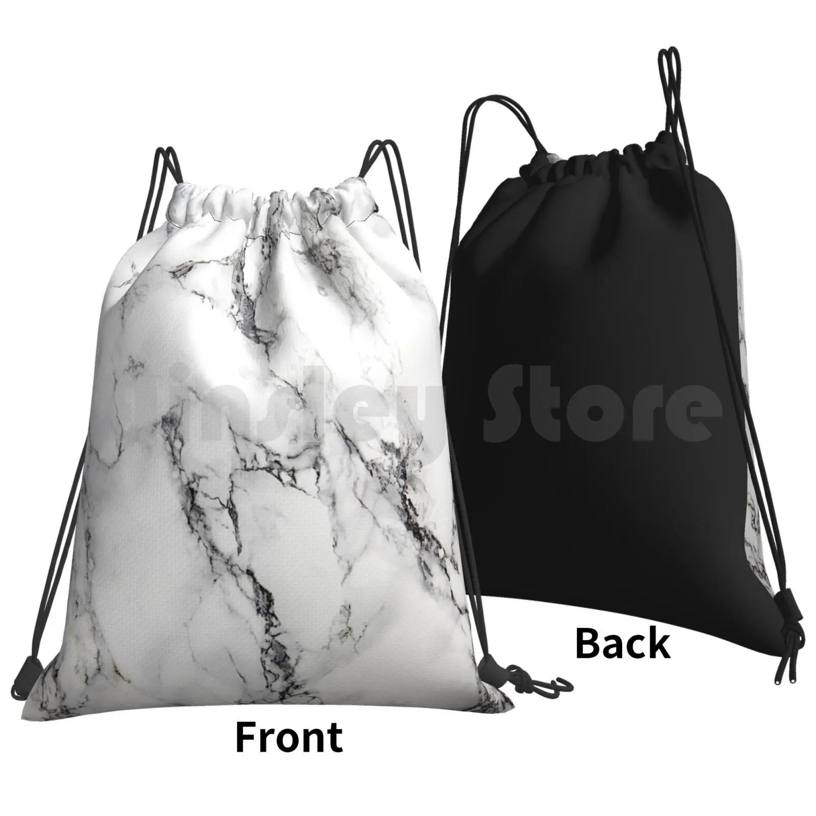 Marble Backpack Drawstring Bags Gym Bag Waterproof Marble Black White Background Pattern Phone Case Trendy Trendy Popular