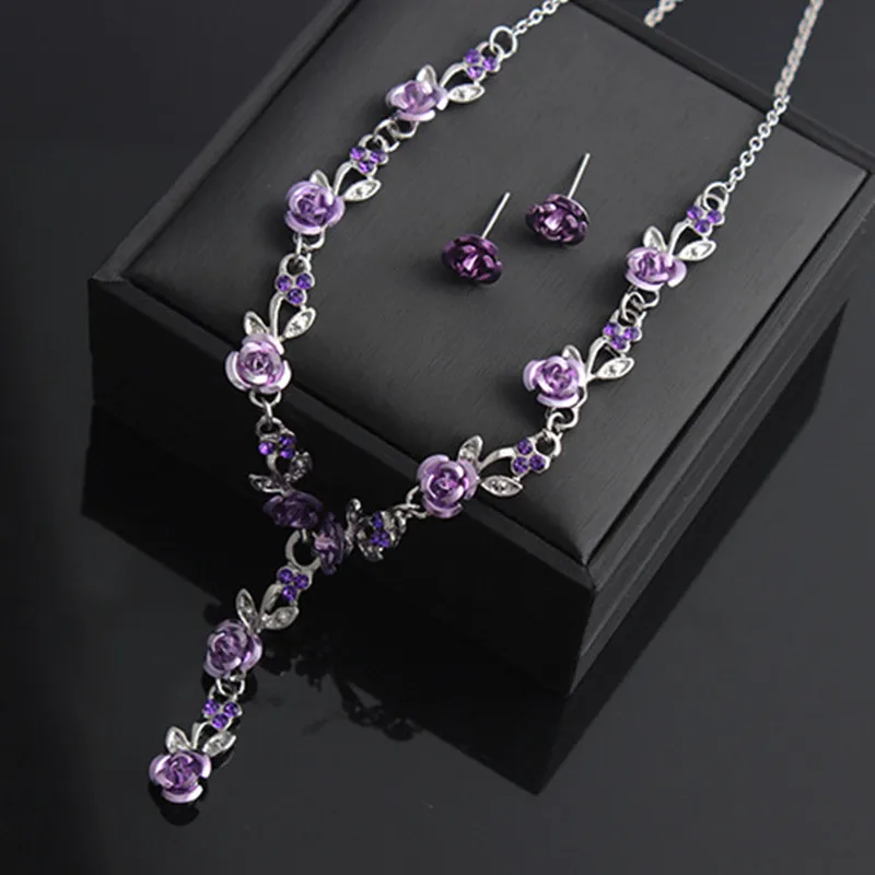 Red Rose Flower  jewelry sets Choker Necklace Jewelry Set Earrings Bridal Jewelry Wedding Bridesmaid Jewelry Set