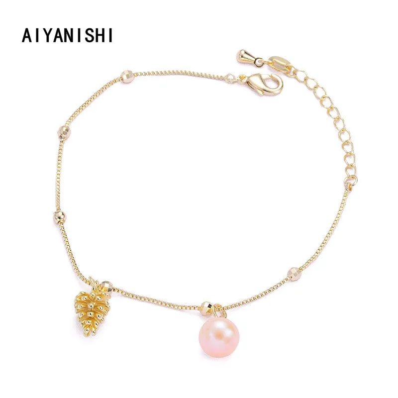 AIYANISHI 18K Gold Filled Pearl Bracelets Pine nuts Bangles Women Natural Freshwater Pearls Bracelets Jewelry Christmas Gift