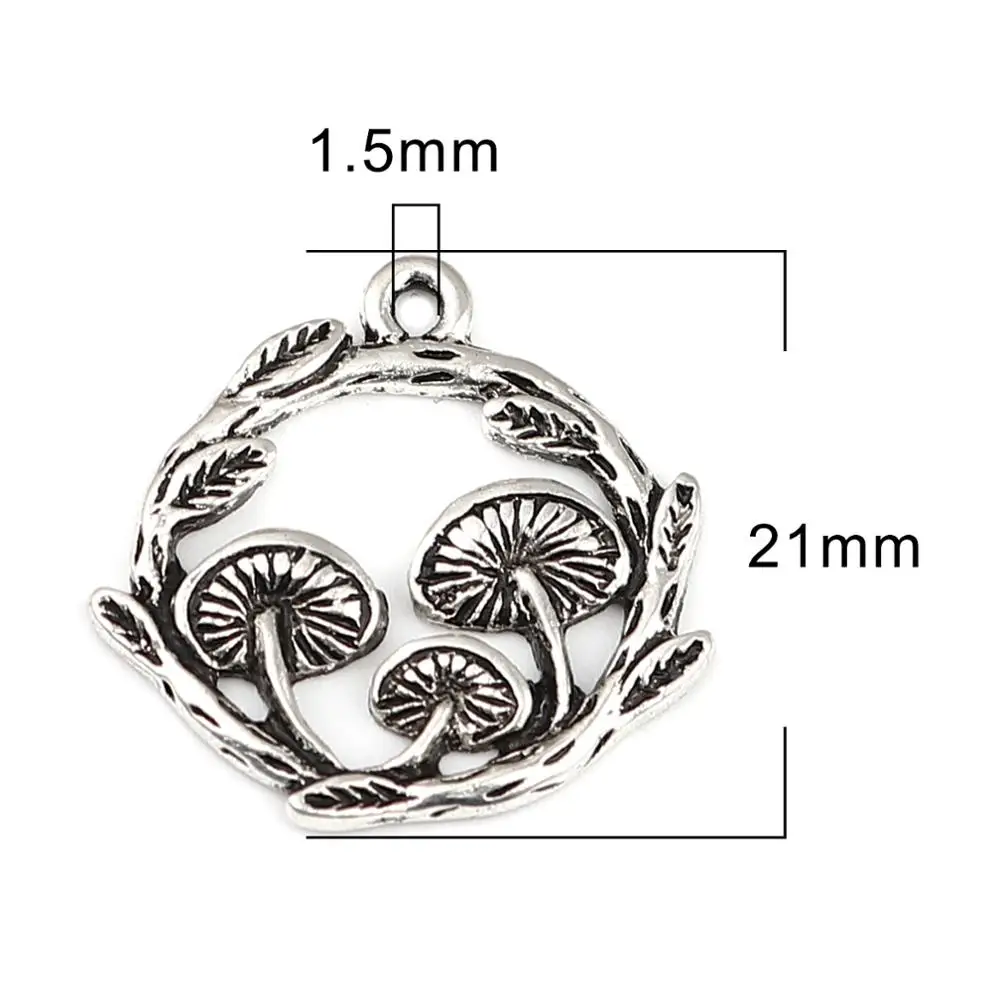 DoreenBeads Charms Metal Mushroom Pendants Antqiue Silver Color Necklace Earrings Charms DIY Making Jewelry Gift 20mm/25mm,10PCs