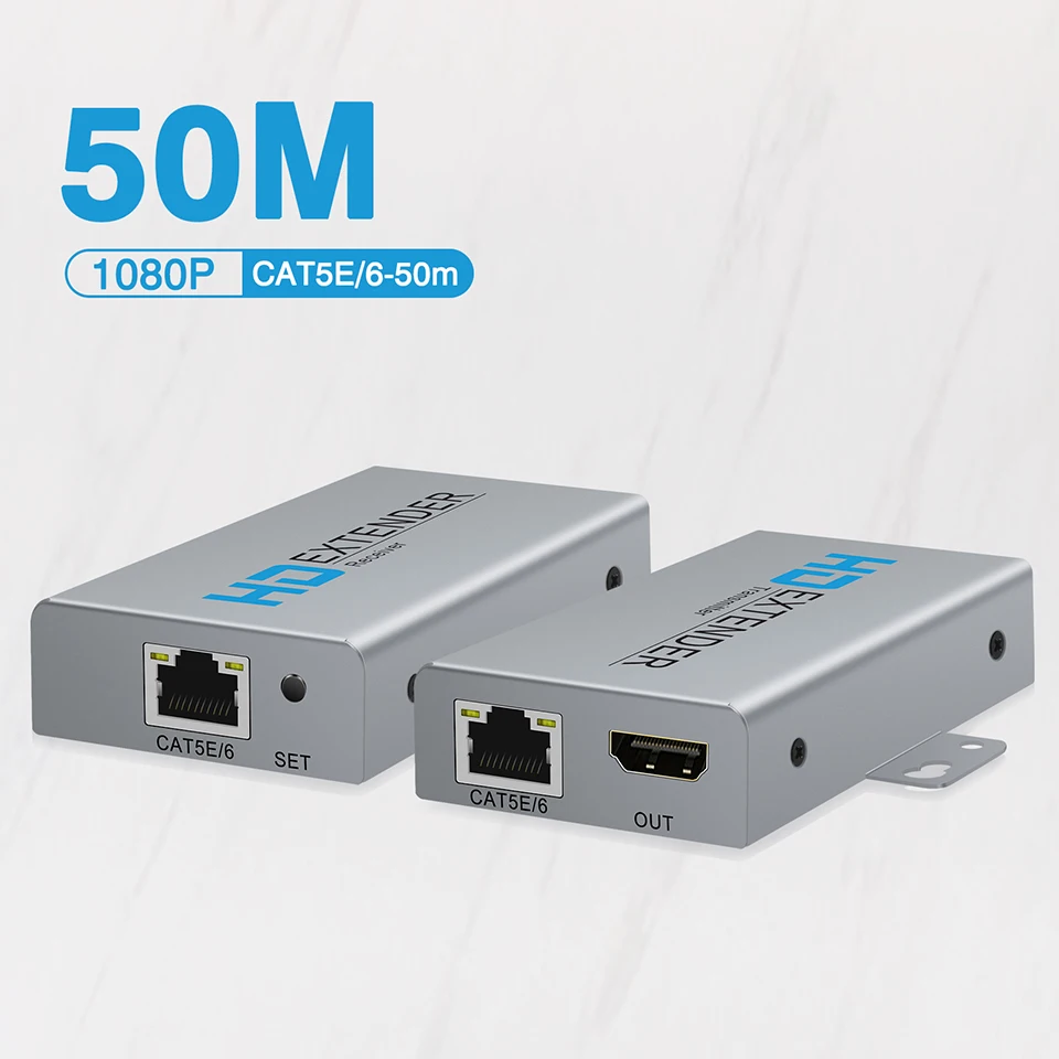 

HDMI Extender HDMI Tramsmitter Receiver 50m/164ft Over Ethernet CAT5E/6 RJ45 Port with HDMI Loopout for PC HDTV