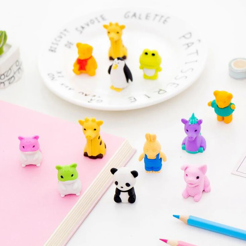 

4 pcs Animal Frog Eraser Kawaii Pencil Eraser Cartoon Style Creative For Kids Funny Erasers Korean Stationery School Supplies