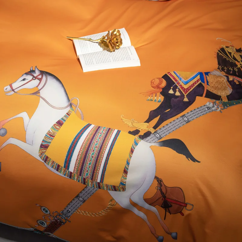 مصمم جديد نمط الطباعة الرقمية الأوروبية الحرب الحصان رشاقته طقم سرير حاف الغطاء غطاء سرير سادات الملك الملكة حجم # s #3