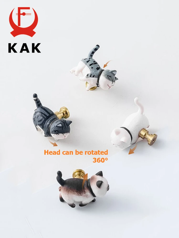 KAK Cat-shaped Drawer Knobs Wall Hooks Brass Furniture Handle Cabinet Handle and Knobs Rein Kids Room Decorative Handle Hardware