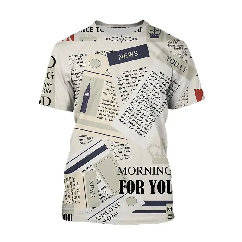 

Newspaper Oversized T-shirts 3d Print Streetwear Men Fashion Harajuku Short Sleeve Graphic Tees Summer Clothing Vintage Clothes