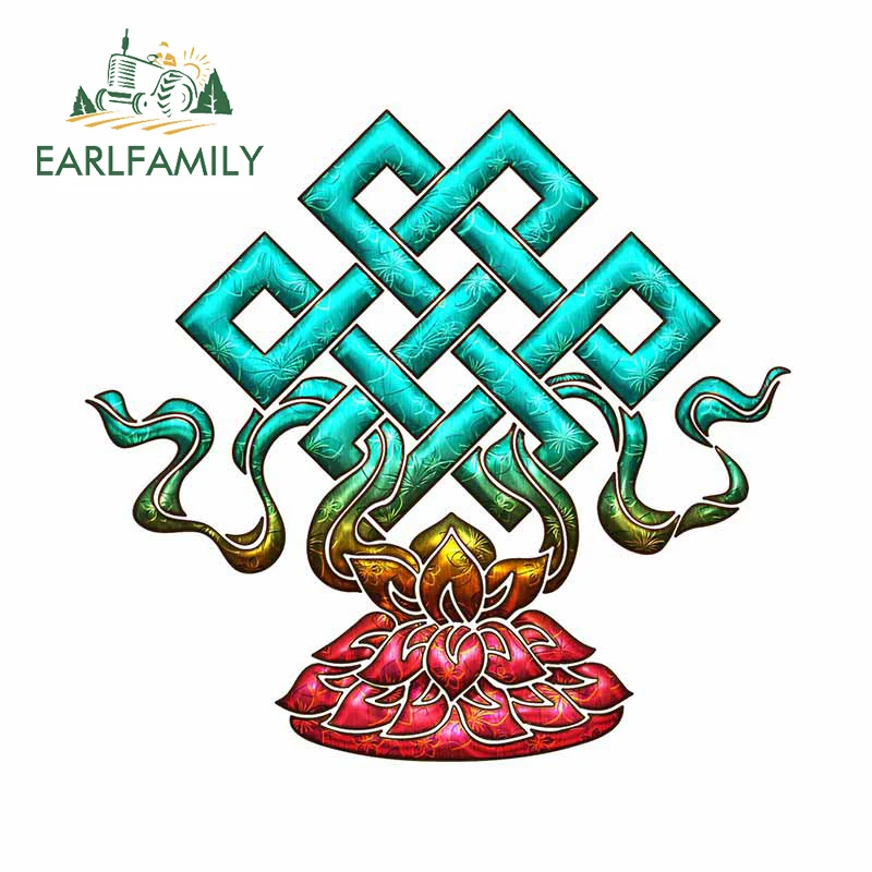 EARLFAMILY 13cm for Tibetan Endless Knot Lotus Buddhism Car Sticker Auto Windshield Bumper Decal Waterproof Sunscreen