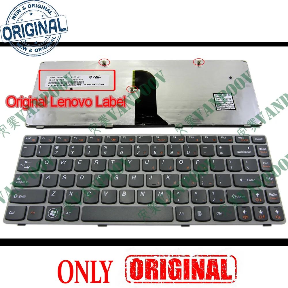 Novo Teclado para Notebook Lenovo Ideapad Z465 Z450 Z460 Z460A Z460G Z465G com Moldura Cinza e Teclas Pretas - Layout US English - 25-010886