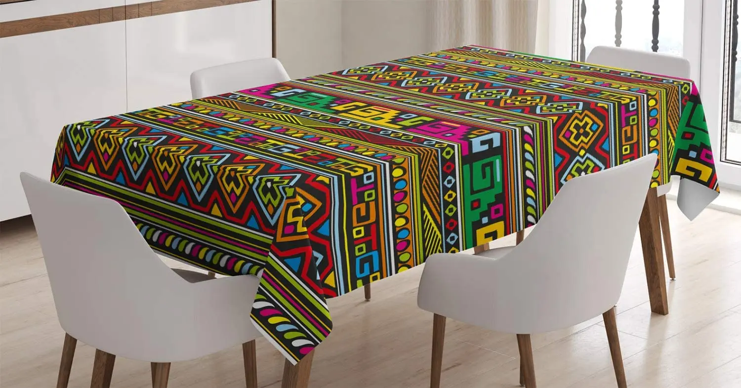 

Design with Colorful Geometrical Details Borders Vector Themed Print Dining Room Kitchen Custom Table Cover