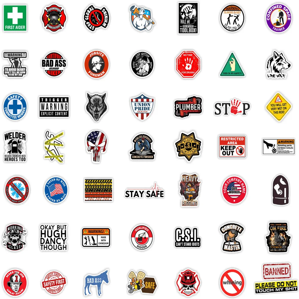 10/30/50PCS Safety Helmet Logo Sticker Slip Decorative Board Helmet Luggage Guitar Gift Toy Waterproof Sticker Wholesale