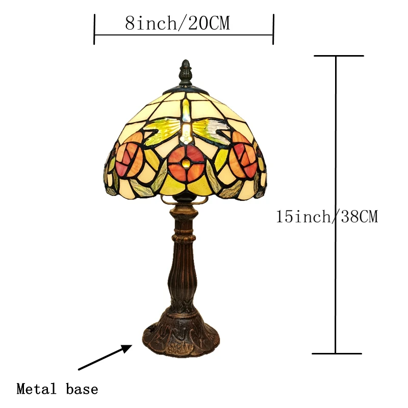 8 Inch American Style Small Table Lamp Tiffany Bedside Study Bar Stained Glass Welding Process Night Light E27 110V Metal Base