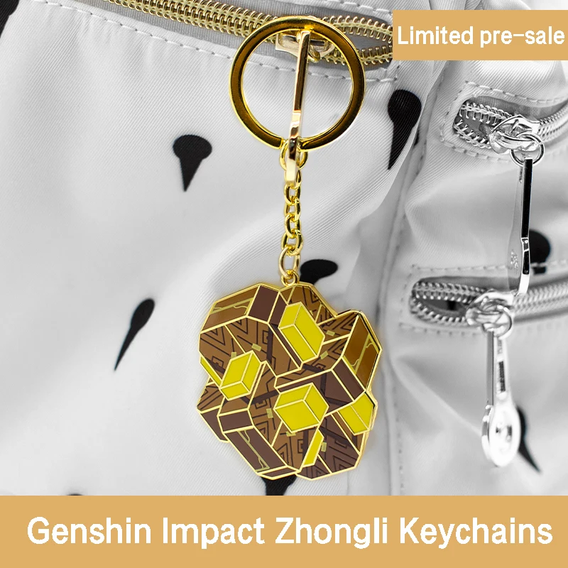 Genshin Impact Geo Daddy Zhongli Keychains Anime Accessories Bag Pendant Key Ring Gifts Anime Keychains Charms Metal Keys Chain