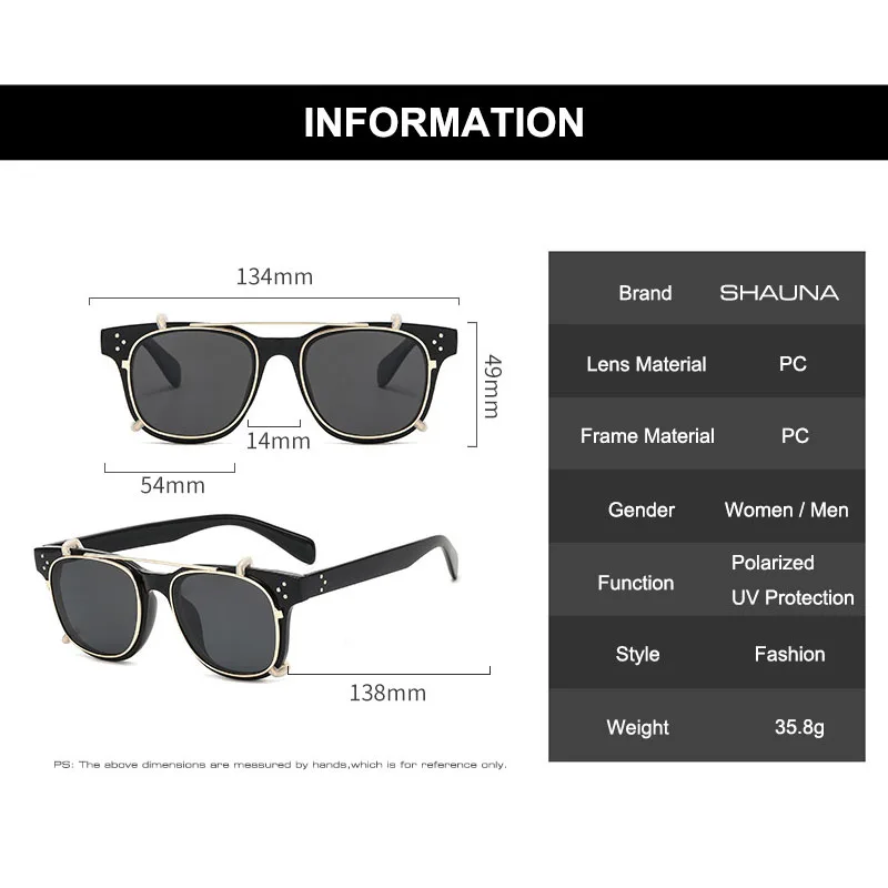 SHAUNA Retro Square Steampunk Women Polarized Sunglasses Fashion Removable Separable Lens Eyeglasses UV400