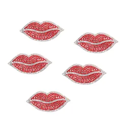 5pcs Small Size Rhinestones Red Lips Mouth Patches Iron on Clothing Vintage Applique Fashion Clothes Sticker Decoration Patch