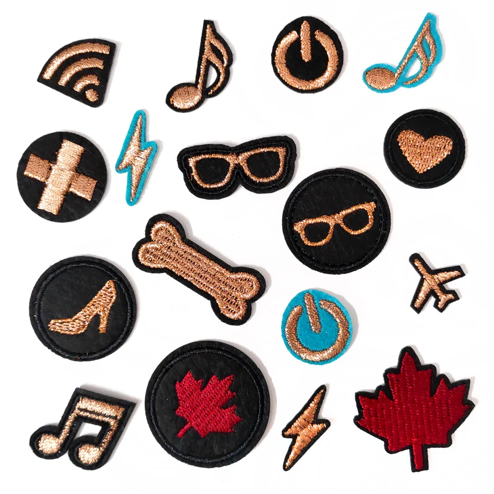 Glasses Aircraft Love Note Patches Clothe Embroidery Applique Sewing Supplies Decorative Badges Canada Maple Leaves Lightning