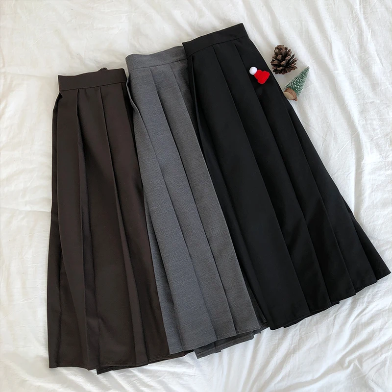 3 colors 2020 Spring Autumn Female long Skirts Women High Waist long pleated Skirt solid color a line skirt womens