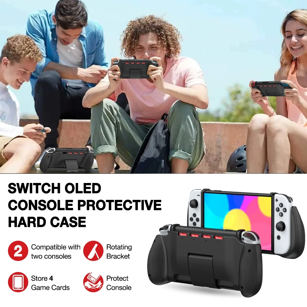 Capa dura protetora à prova de choque para nintendo switch oled com cartões de jogo slots titular caso anti-queda para interruptor oled acessórios