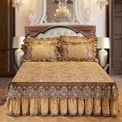 Luxury Europe Princess Bedding Bed Skirt Set Pillowcases Velvet Thick Warm Lace Bed Sheets Cotton Mattress Cover King Queen Size