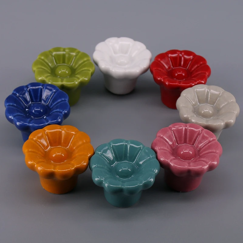 1pcs Flower Knobs Ceramic Vintage Furniture Handles Cabinet Pulls Kitchen Cupboard Single Hole Drawer Knobs for  Nursery room