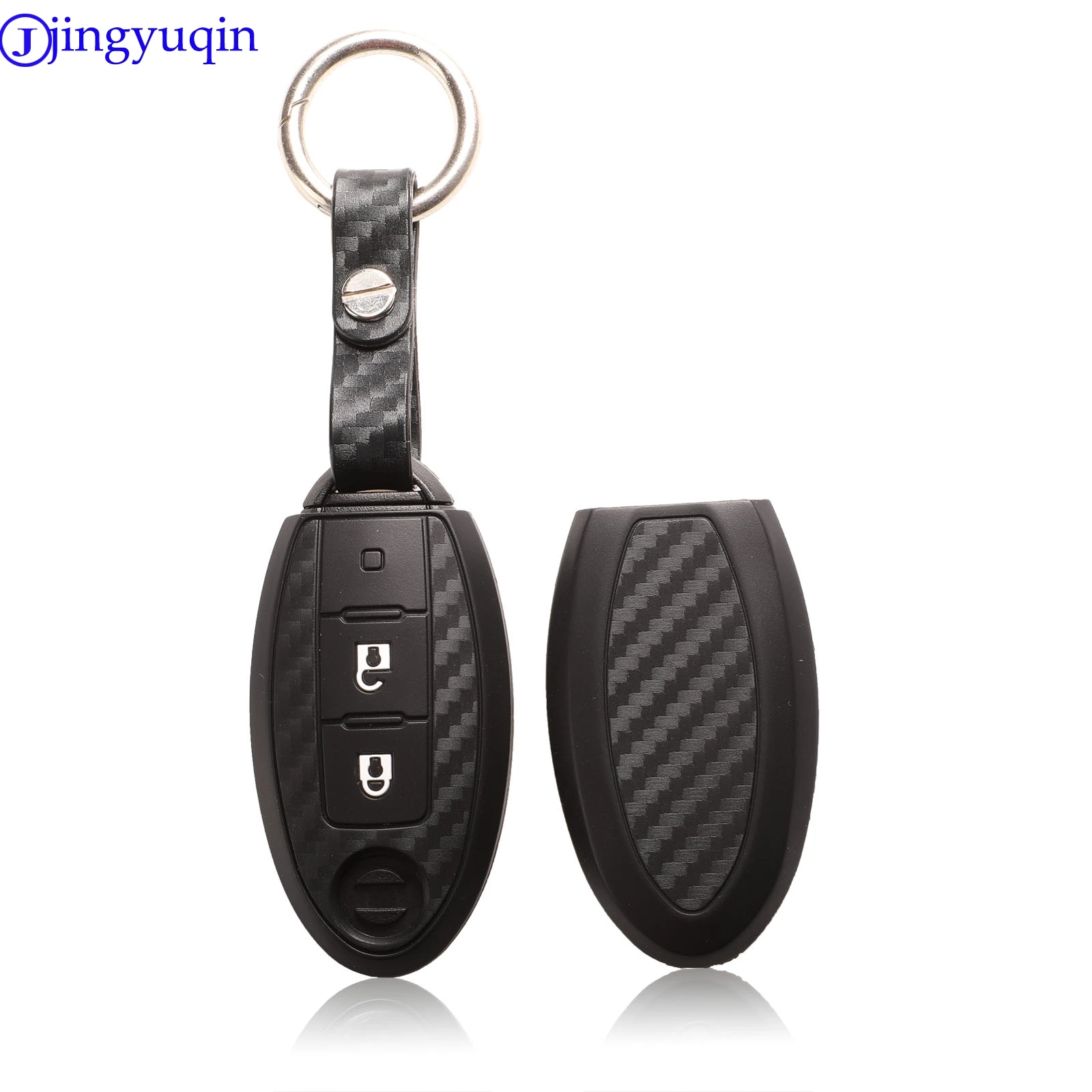 jingyuqin 2/3Btns Carbon Silicone Car Key Case For Nissan X-Trail 370Z Cube Micra Qashqai Juke Leaf Tiida Cube Quest Versa