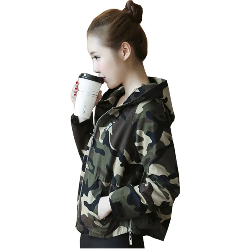 

Fashion Camouflage Coat Short Hooded Zipper Casual Women's Jacket 2022 Spring Autumn Thin Outerwear Tops Baseball Uniform Femme