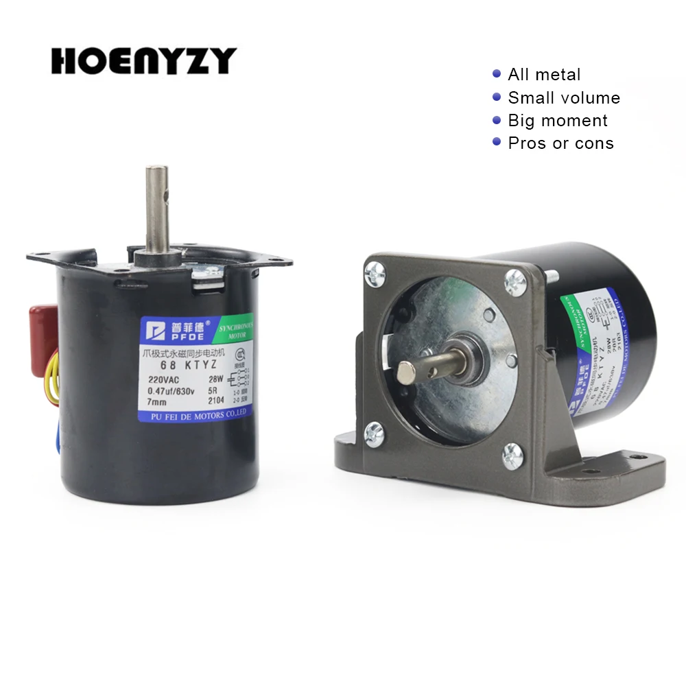 

100 кг 28 Вт 68KTYZ 220 AC постоянный магнит синхронный двигатель с кронштейном CW/CCW металлический редуктор с медленной скоростью от 2,5 до 110 об/мин