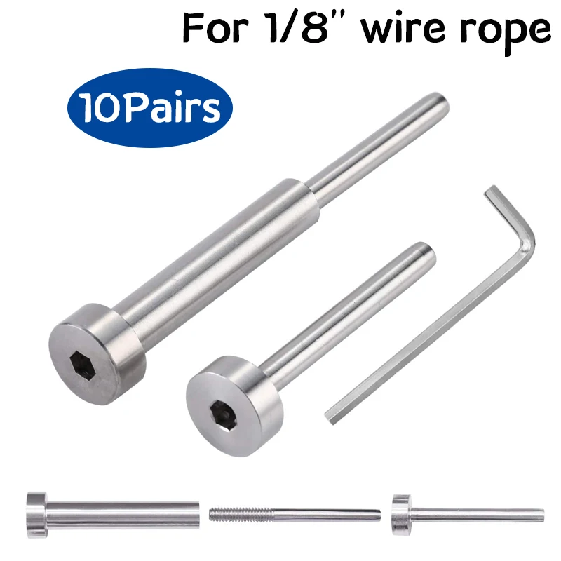 

Cable Railing kit Invisible Turnbuckle 1/8" 10 Pairs Swage Threaded Stud Tensioner Hex Head Fitting Receiver Terminal