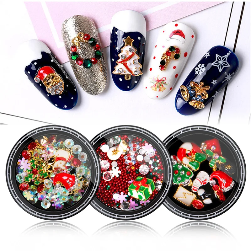 

Christmas Manicure Ornaments Santa Claus Snowflake Gift Alloy Rivet Pearl Mixed Metal Nail Diamond