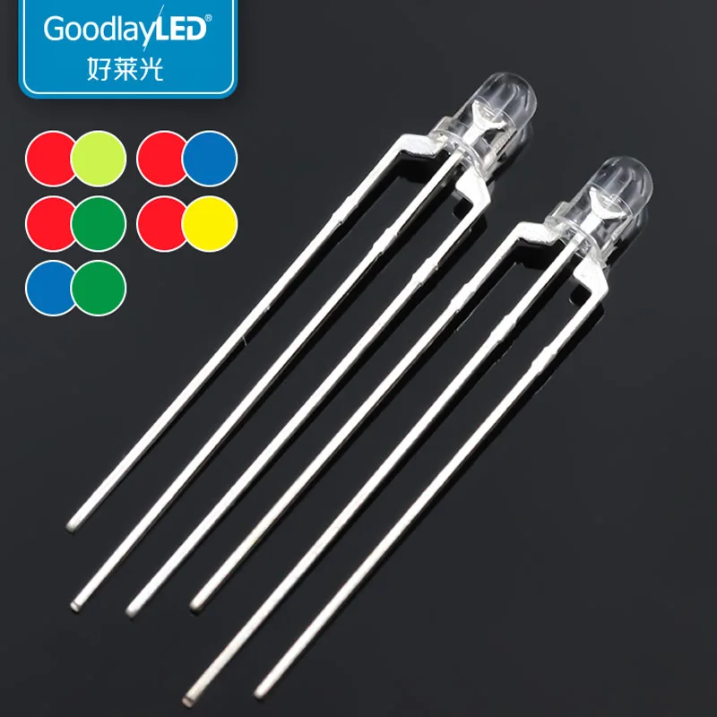 1000pcs  3mm Round Head transparent single flash red yellow blue green white direct plug light-emitting diode  LED