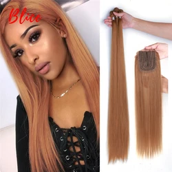 Blice Synthetic Silky Straight Bundle Weave with Closure 30 Inches 3 / 4PCS Black 1B# Hair Extension with Closure Blonde