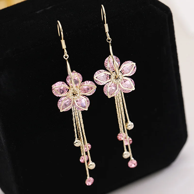 HUAMI Rose Gold Drop Earrings Flower Small Pearl Pendant Earrings Hook Women Fine Jewelry Real Gold  Two Color Zircon Gift