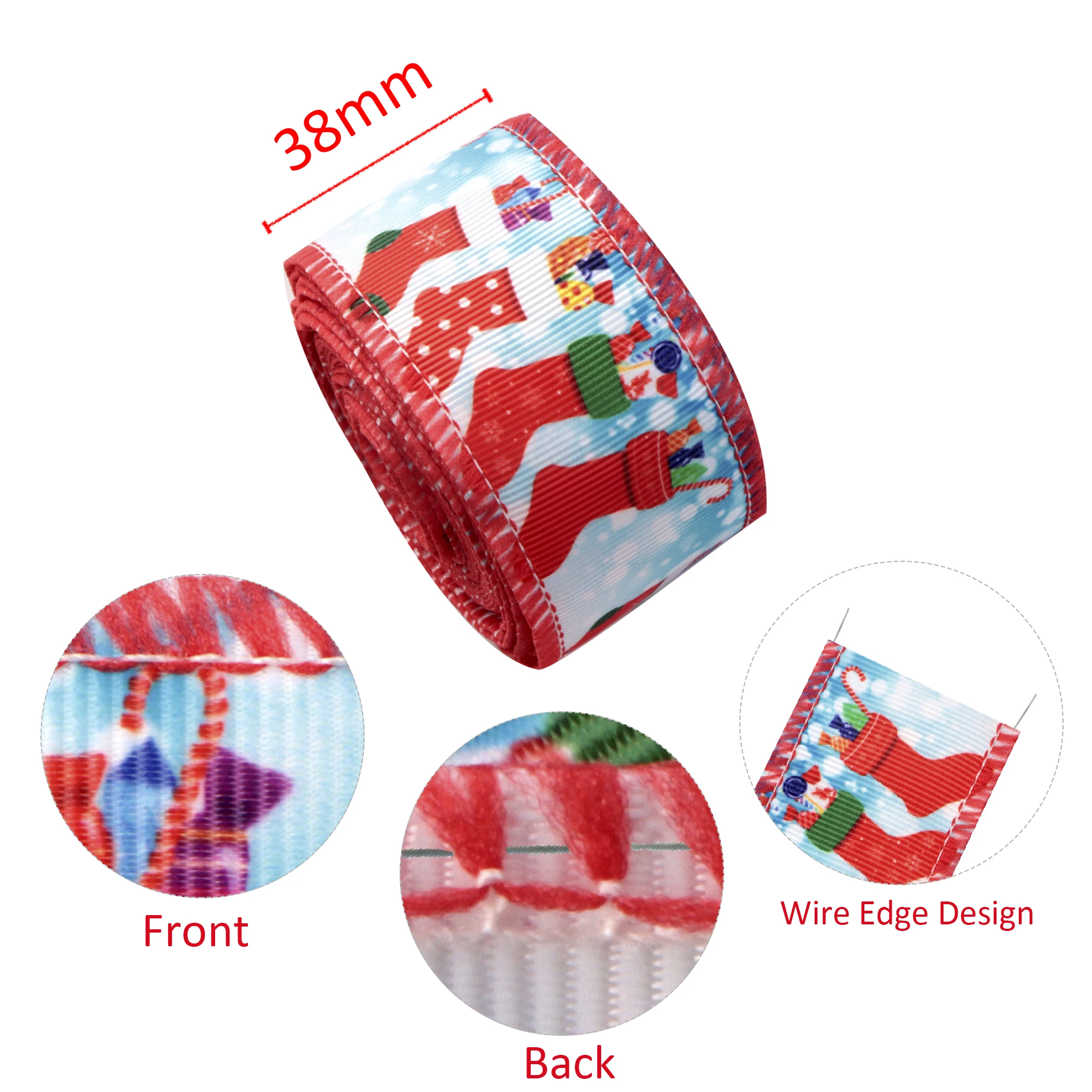 2 Yards 25/38/75mm Christmas Theme Lron Wire Edge Grosgrain Ribbon Snow Santa Printed Ribbons DIY Hair Bow Party Decoration