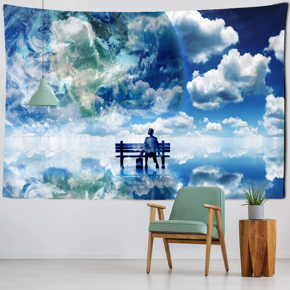 

People And The Earth Tapestry Wall Hanging Simple Fresh Art Lonely Bohemian Living Room Background Decor Polyester Cloth