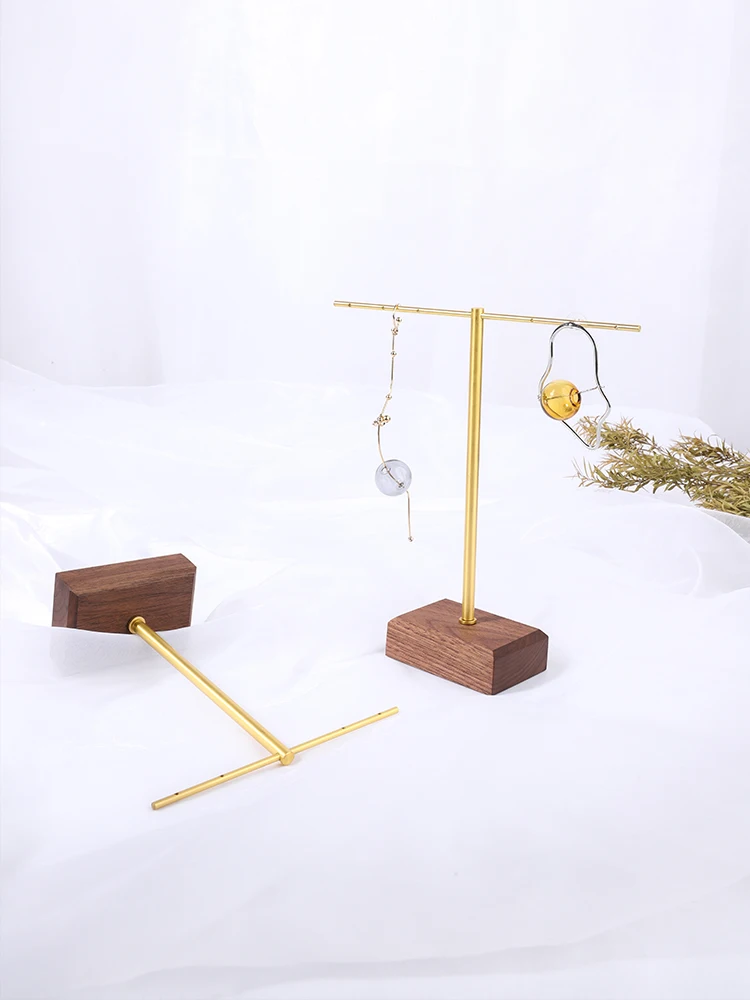 New Solid Wood Black Walnut Metal Stick Earrings Display Holder Jewelry Holder Necklace Earrings Necklace Ring Display Holder