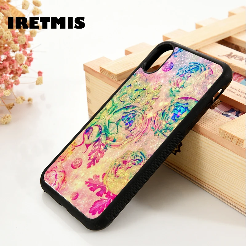 Iretmis 5 5S SE 6 6S phone case cover for iPhone 7 8 plus X Xs 11 Pro Max XR Celestial Floral Twinkling Milky Way Space Roses