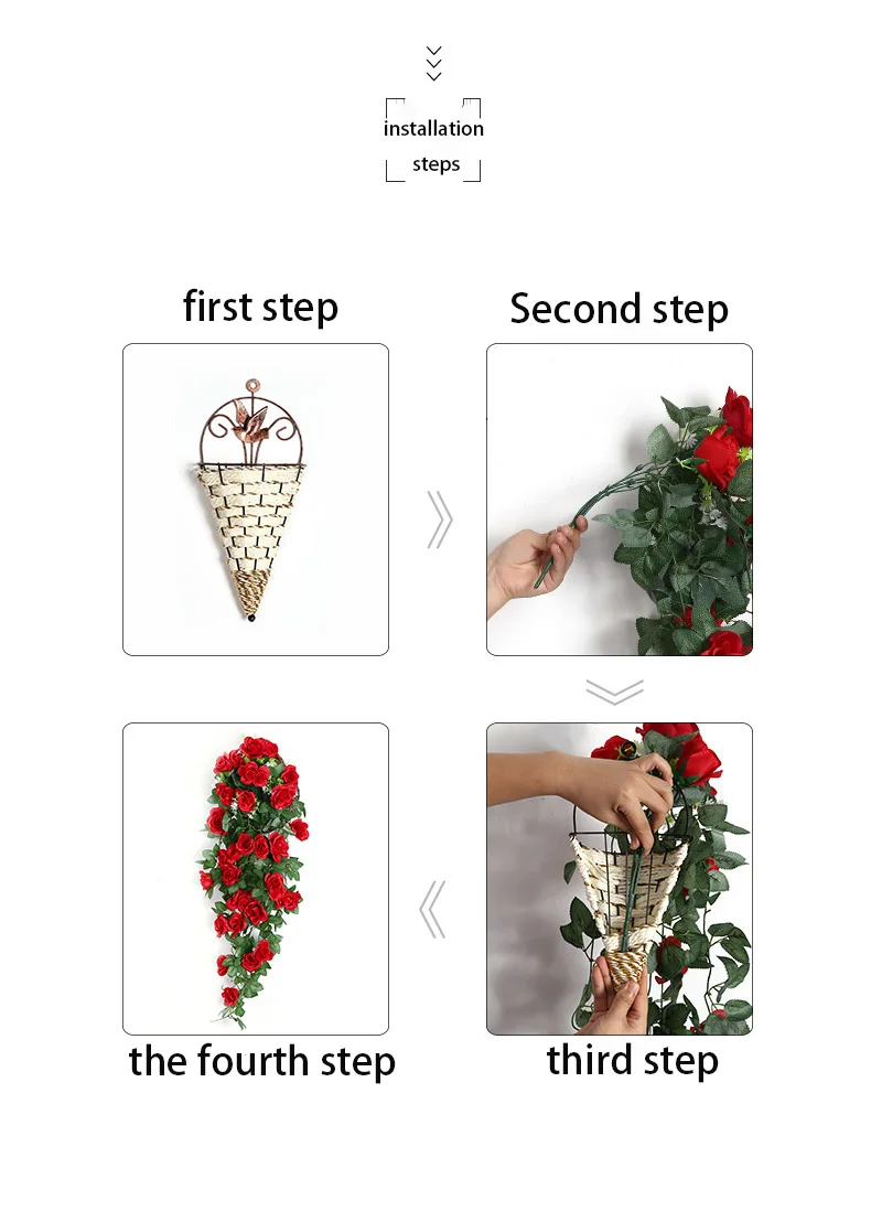 Künstliche Blume Rattan Dekoration Wandbehang Rosen Home Decor Zubehör Hochzeit dekorative Blumen Kranz Raumdekoration – Detail 7