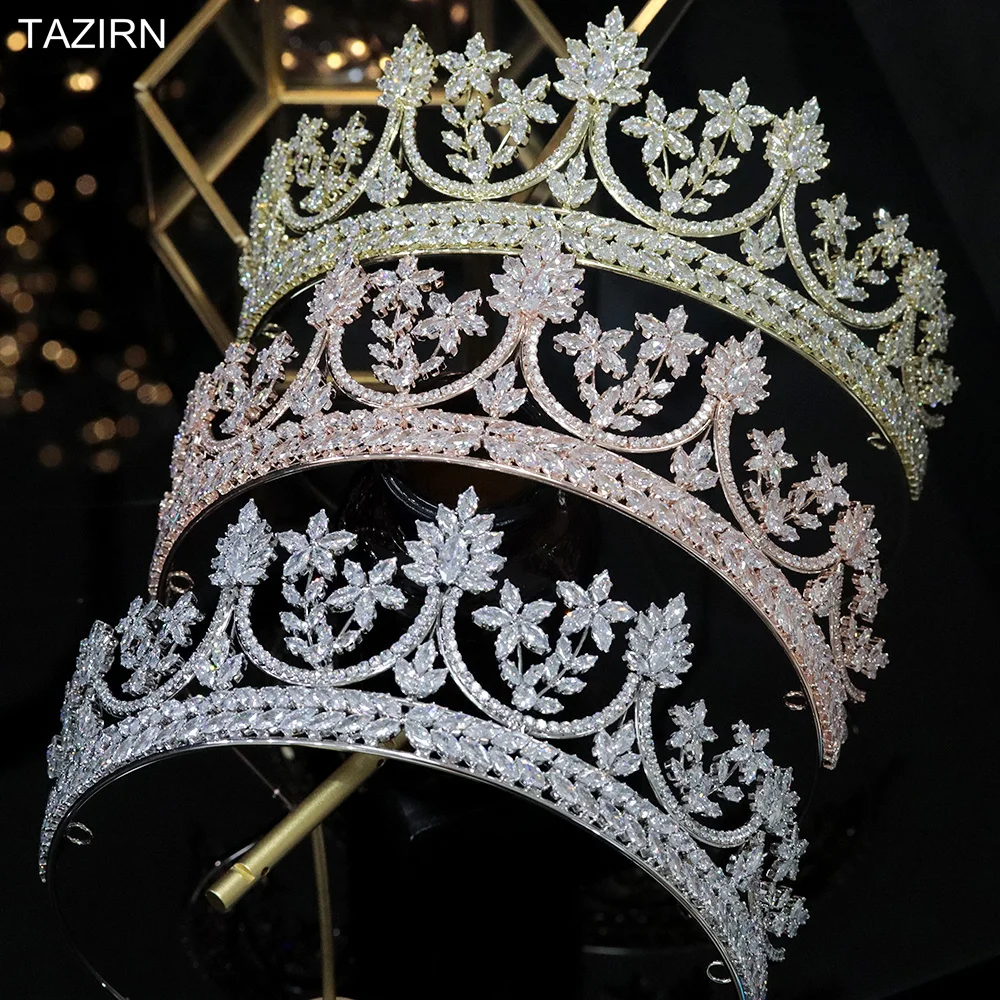 Zircon Big Wedding Tiaras Bridal диадема Star Design Engagement Crowns CZ Party Hair Jewelry Accessories Headpieces for Women