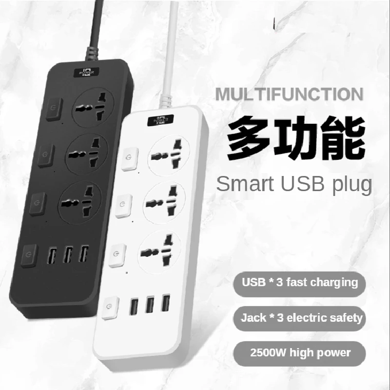 Power Strip 10A Fast Charging 3 USB Extension Socket Plug Ports & 3 Outlets Socket Adapter US UK EU Power Strip With USB Ports