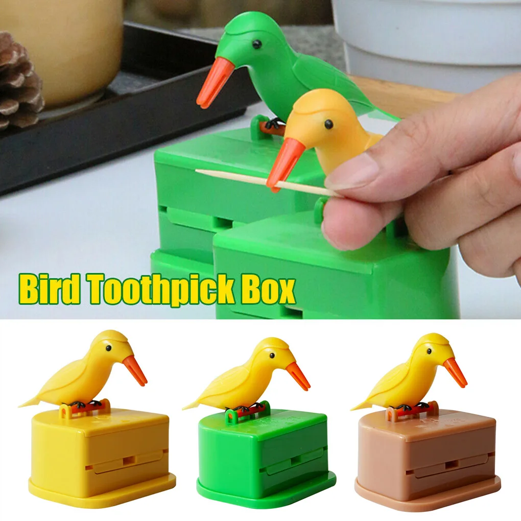 Toothpick Box Toothpick Storage Case Automatic Dispenser Bird Shape ABS Plastic Holder  Yellow