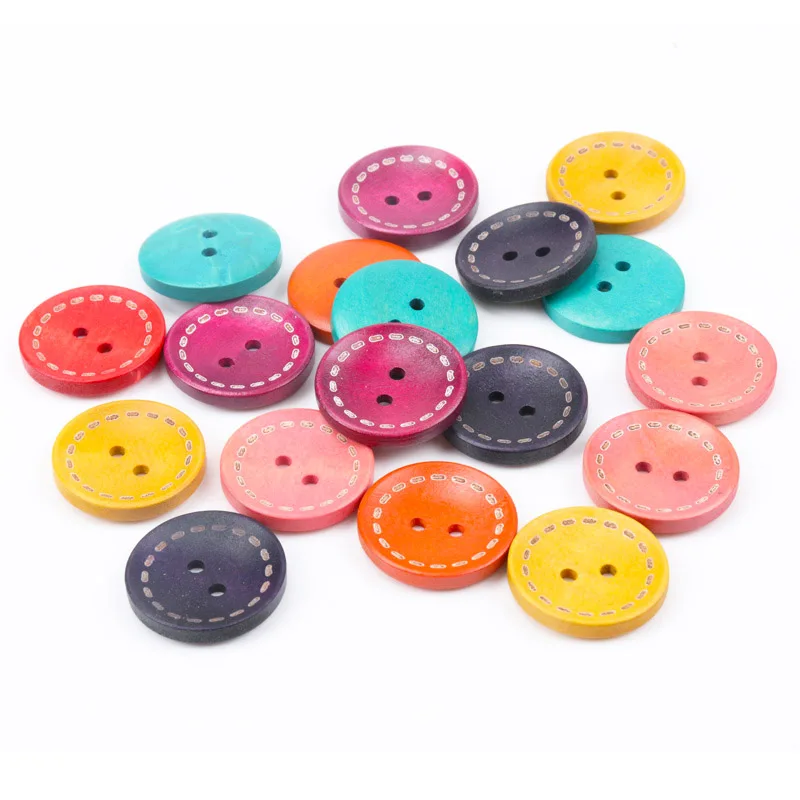 20pcs Mixed Natural Wooden Round Multicolor Vintage DIY Buttons Handmade Accessories Decoration Clothes Needlework DIY 25mm