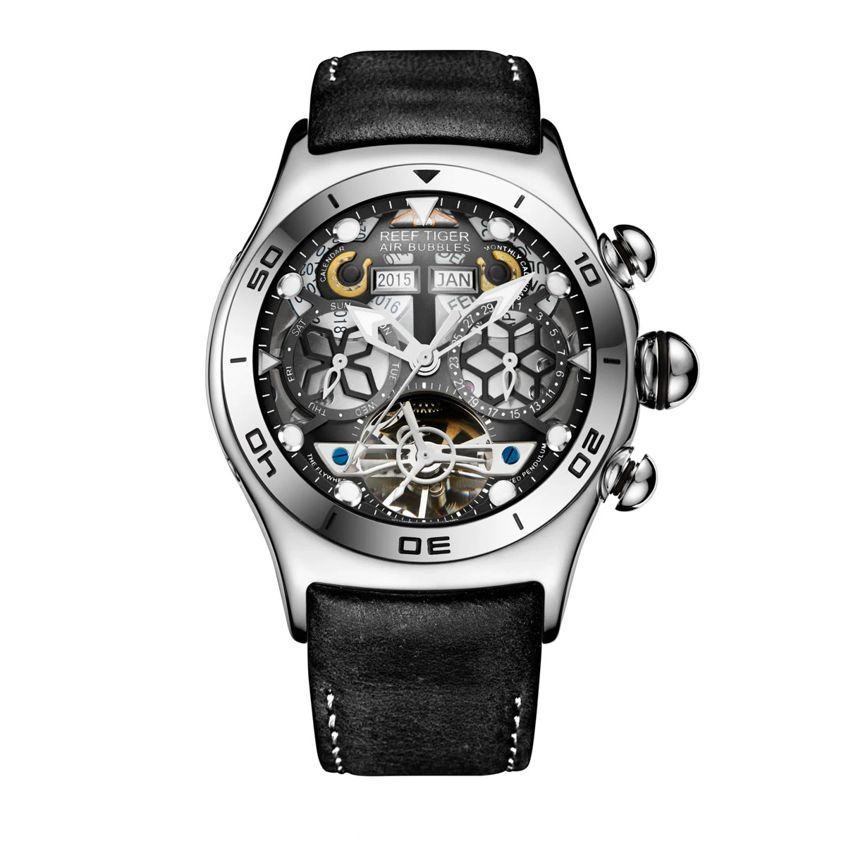 

Reef Tiger Luxury Watches For Mens,Men Automatic Watch Mechanical Wristwatch Waterproof Sapphire Mirror Skeleton Leather Strap