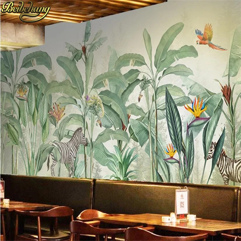 Custom Mural Wall paper Southeast Green Banana Leaf Wallpaper Bedroom Living Room Background Wall Decor Wallpaper wall Stickers