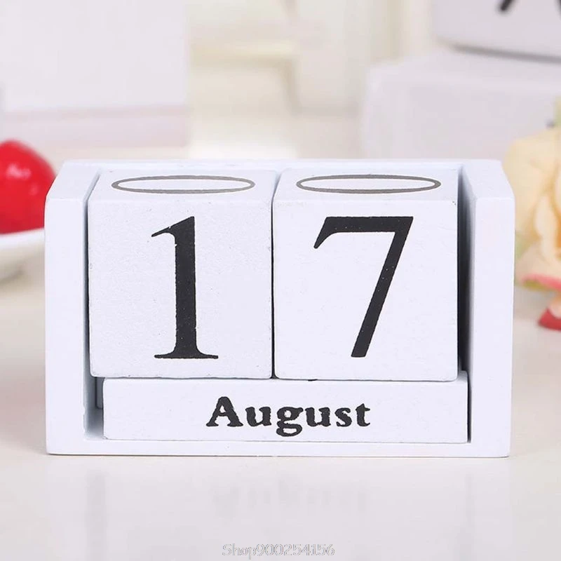 Vintage Wooden Calendar Eternal Blocks Month Date Display Desktop Accessories Photography Props Home Office