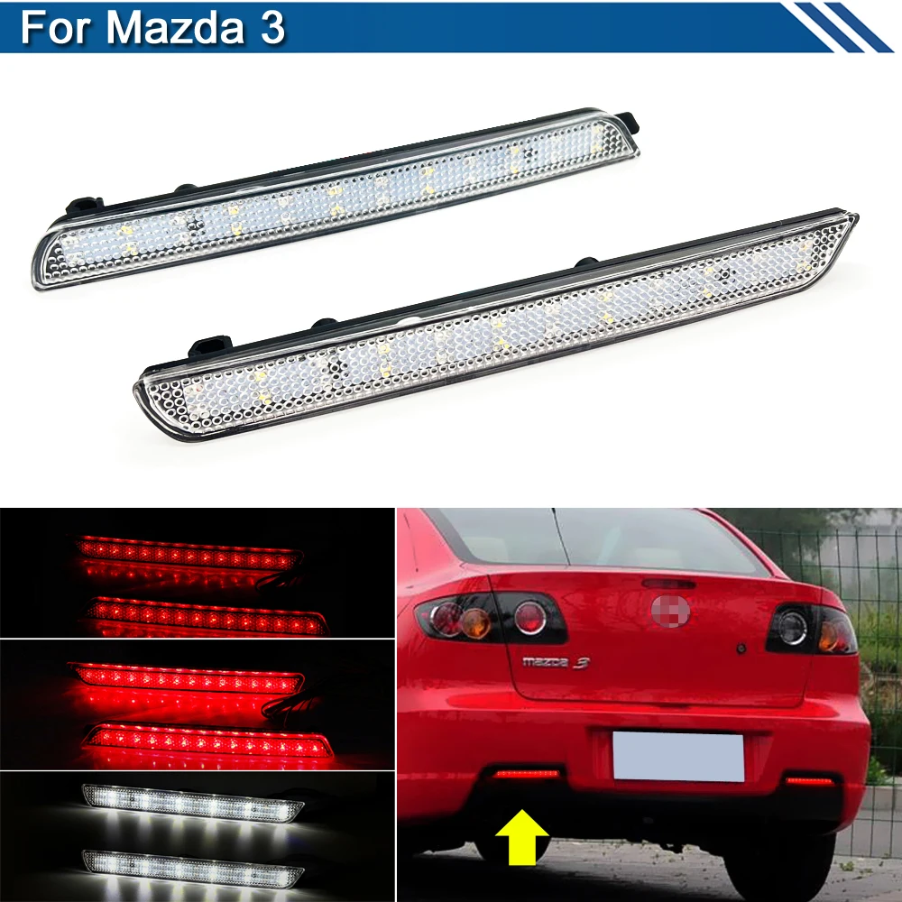 LED Rear Bumper Reflector Warning Light  For Mazda 3 04-09 Mazdaspeed 3 07-09 Axela BK5P/BKEP/BK3P Reversing Braking Brake Light