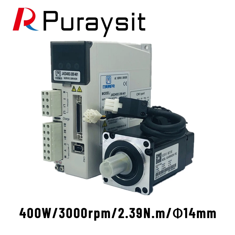 Puraysit Servo Motor Kits 400W JASD4002-20B 60JASM504230K-17BC 60JASM504230K-17BC-SC 1.27NM 3000rpm Dia.14mm with 3M Cable