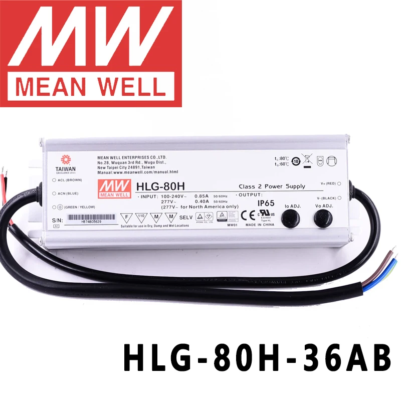 

Original Mean Well HLG-80H-36AB for Street/high-bay/greenhouse/parking meanwell 80W Constant Voltage Constant Current LED Driver