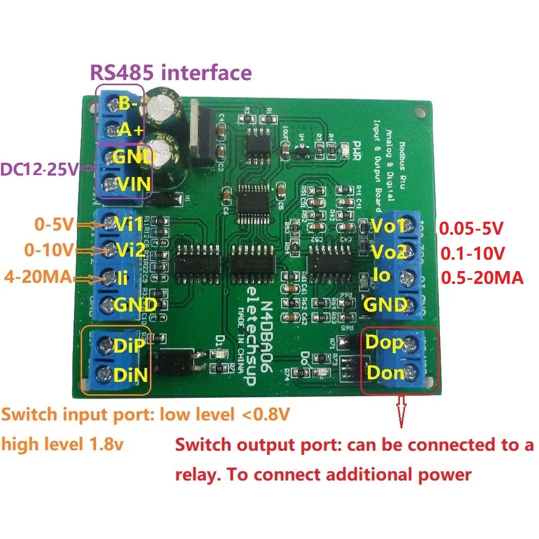 8CH 0-5V 0-10V 4-20MA Voltage Current Signal Generator Detector RS485 to ADC DAC Converter Modbus RTU IO Module for PLC