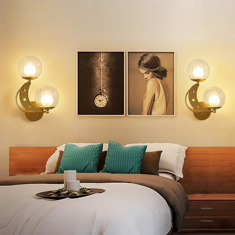 

Double lights led wall light bedroom bedside wall decor wandlamp gold metals glass luces led decoracion dormitorio living room