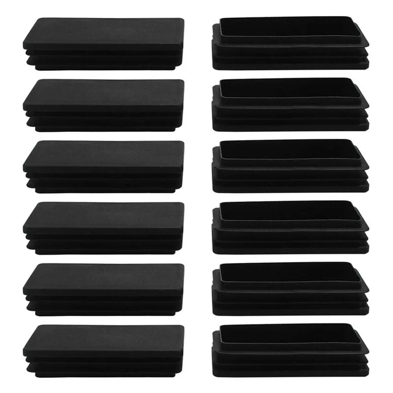 12 stücke Kunststoff Rechteck Rippen Rohr Einsätze Ende Abdeckung Kappe Möbel Glide Boden Protector