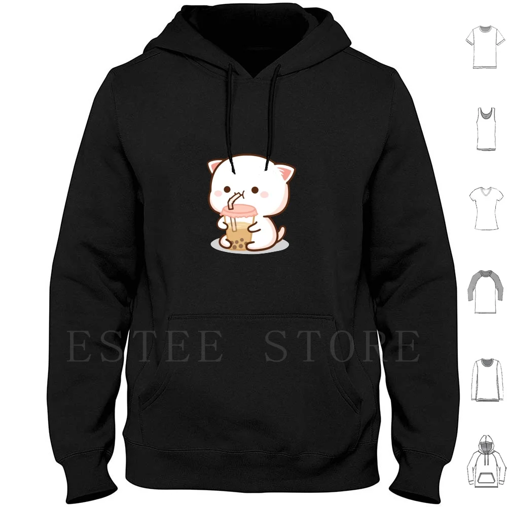Sudadera con capucha Peach And Goma Mochi Cat Bubble Tea de manga larga Peach Cat Goma Mochi Cat Kitty Cute Romantic Kawaii Boyfriend