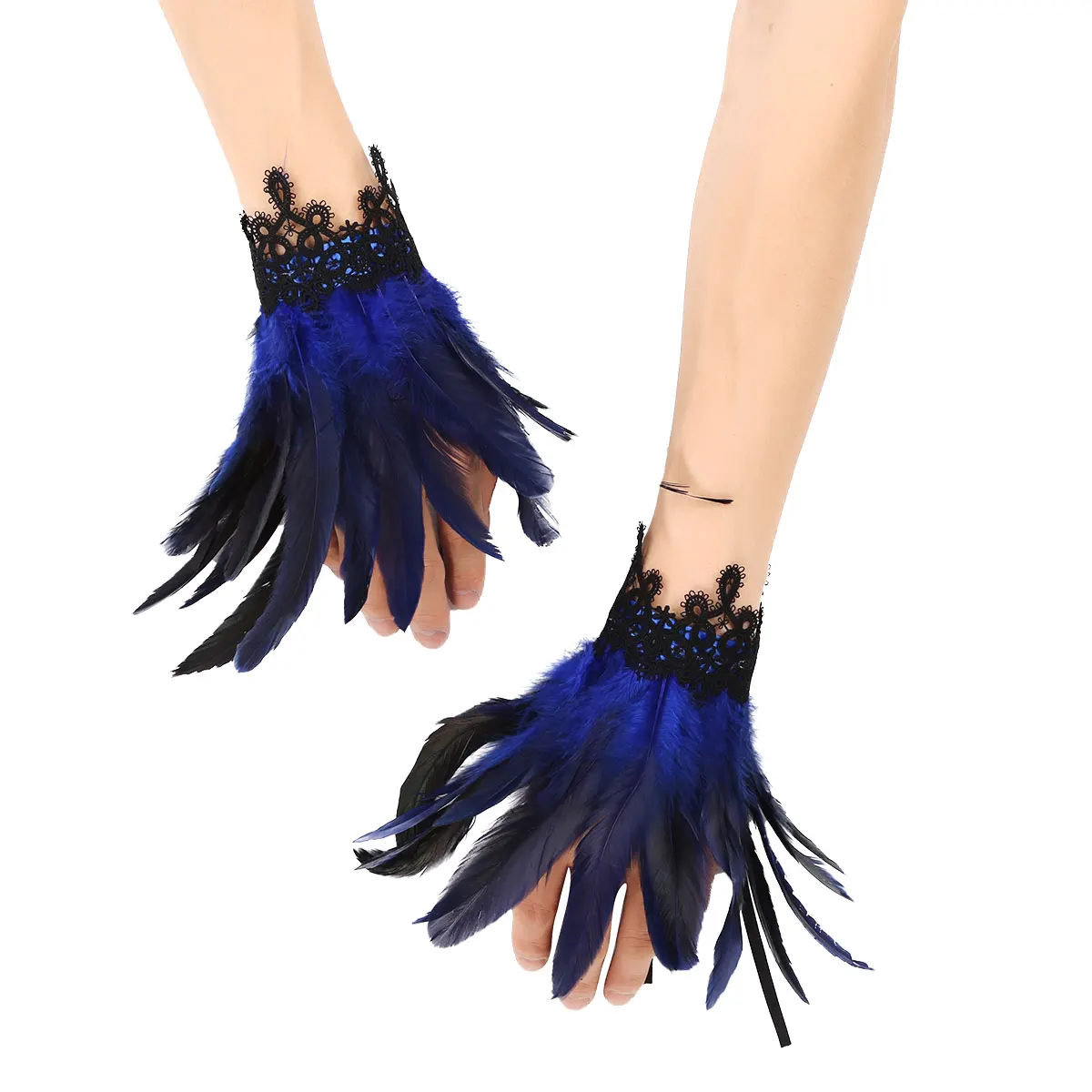 Gothic Feather Wrist Cuffs Retro Goth Ankle Cuffs Bracelet Armlet Armband Epaulet for Theme Party Halloween Cosplay Accessories